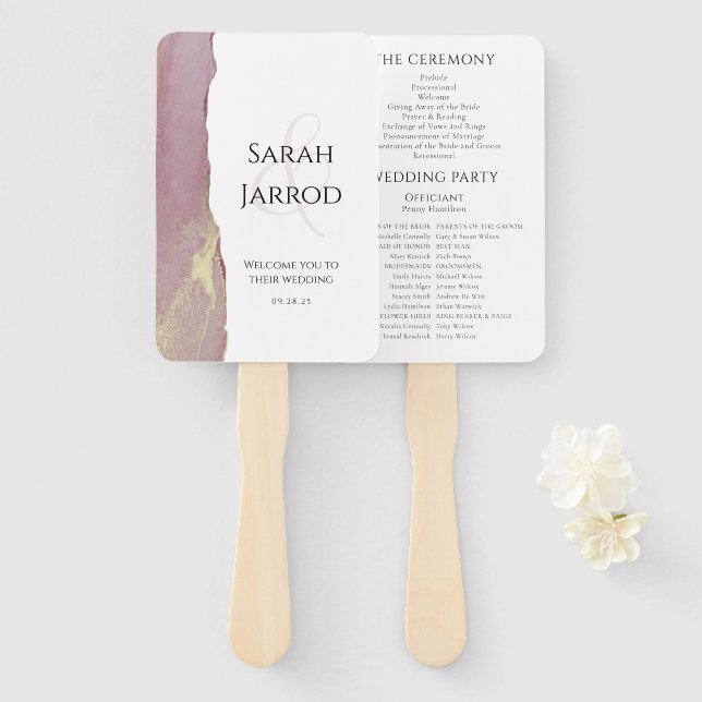 Abanico Dusty Pink Viva Magenta Programa de Bodas Elegante (Anverso y reverso)