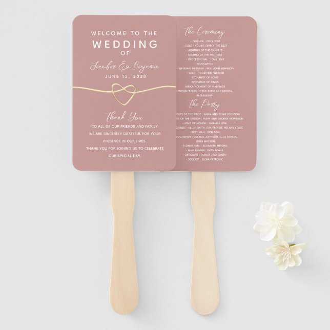 Abanico Dusty Rosa Wedding Program (Anverso y reverso)