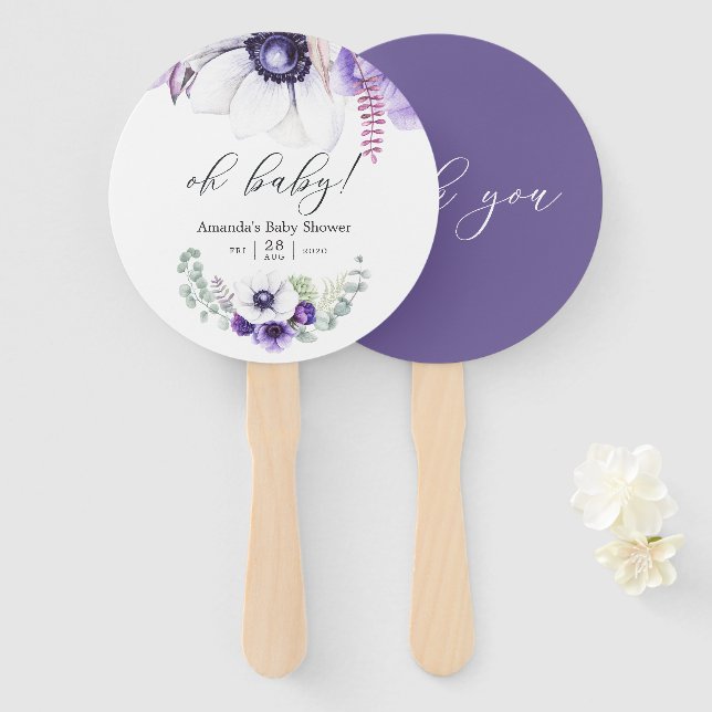 Abanico Dusty Violet Floral Baby Shower (Anverso y reverso)