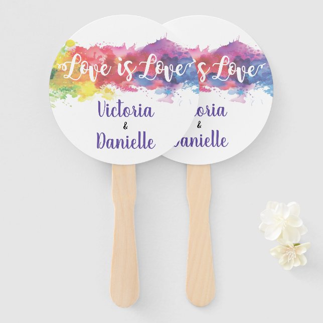 Abanico El amor es amor acuarela Boda Hand Fans (Anverso y reverso)