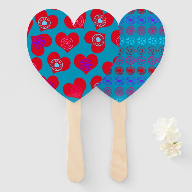 Abanico El día de San Valentín Red Aqua Hearts (Anverso y reverso)