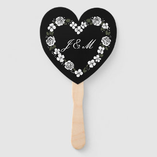 Abanico Elegant Black and White Script Wedding Fan