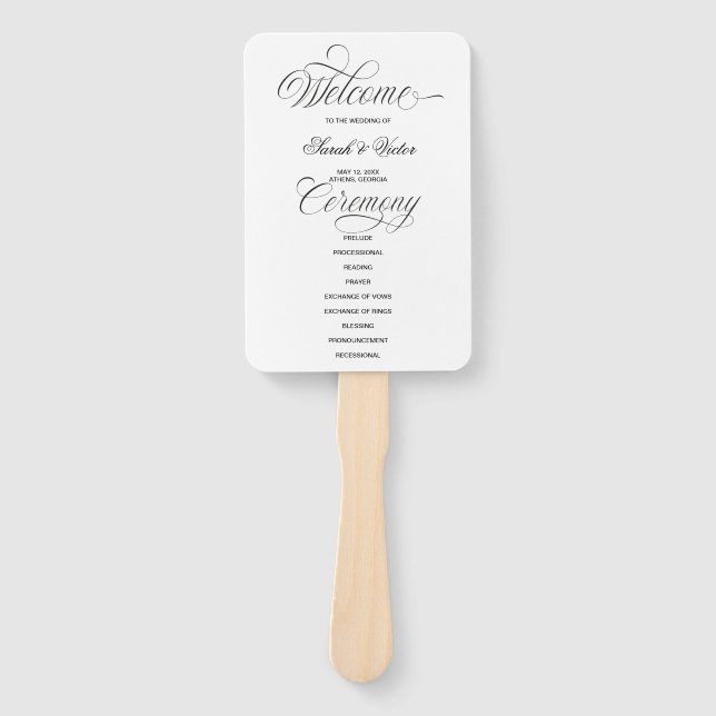 Abanico Elegant Calligraphy Wedding Program Hand Fan (Anverso)