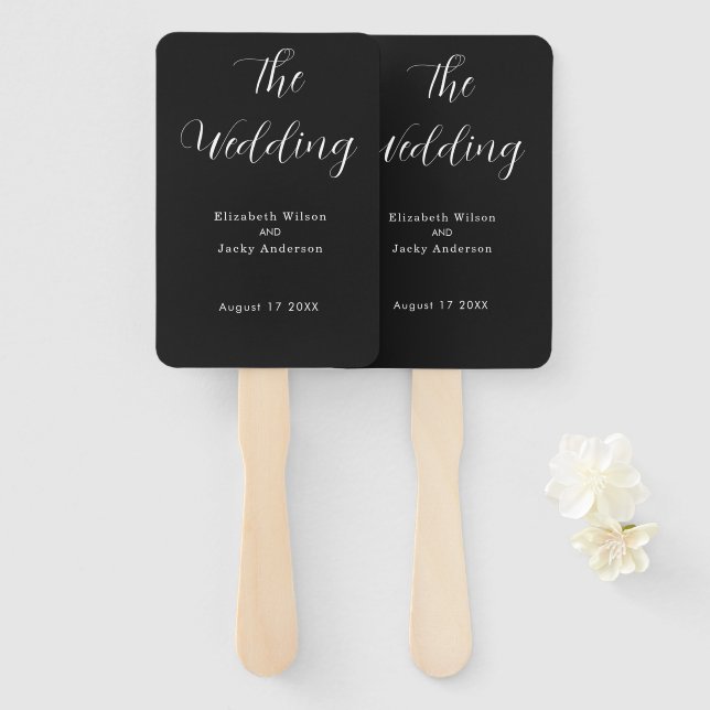 Abanico Elegant Classic Black and White Caligraphy Wedding (Anverso y reverso)