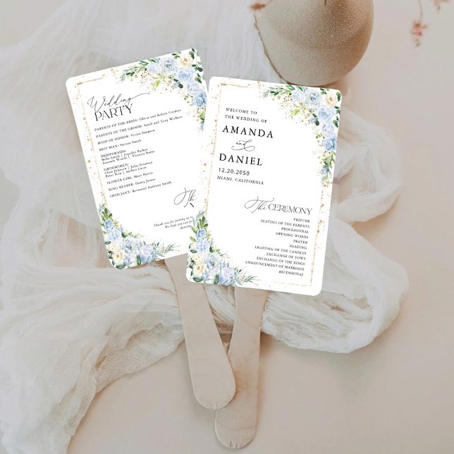 Abanico Elegant Dusty Blue Floral Wedding Program (Subido por el creador)