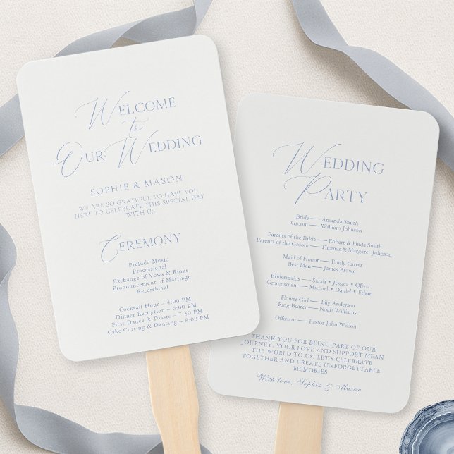 Abanico Elegant Dusty Blue Wedding Program & Welcome Sign (Subido por el creador)