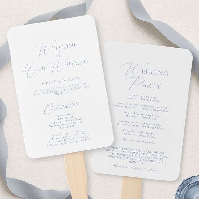 Abanico Elegant Dusty Blue Wedding Program & Welcome Sign (Subido por el creador)