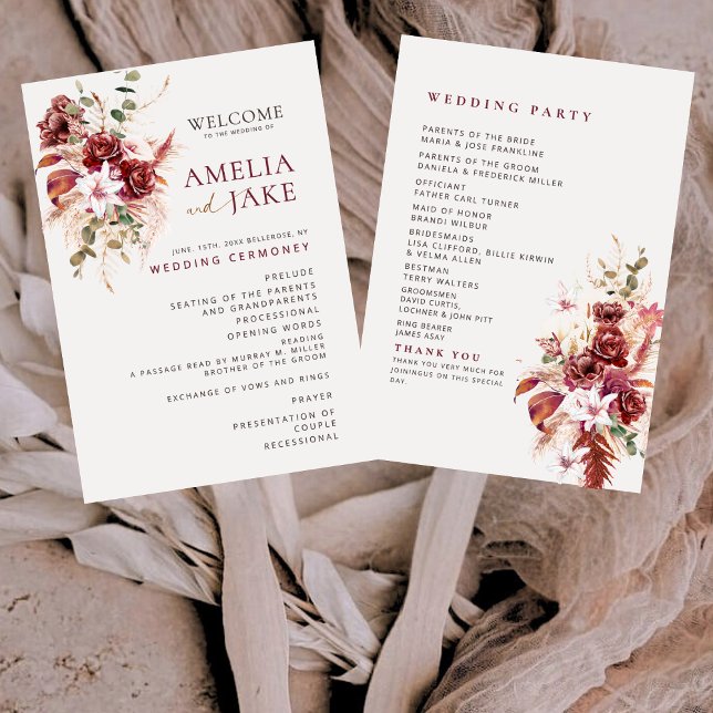 Abanico Elegant Floral Burgundy & Blush Boho Wedding  (Subido por el creador)