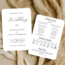 Abanico Elegant Minimalist Black White Wedding Program Fan