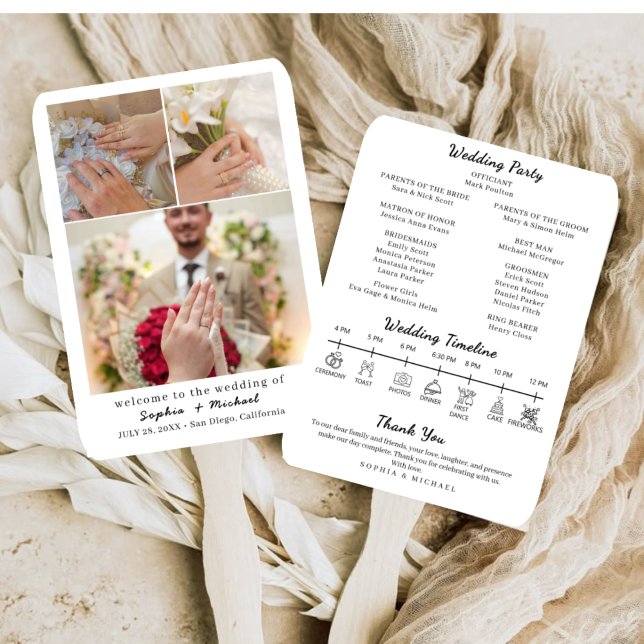 Abanico Elegant Photo Collage Wedding Program Fan Template (Subido por el creador)