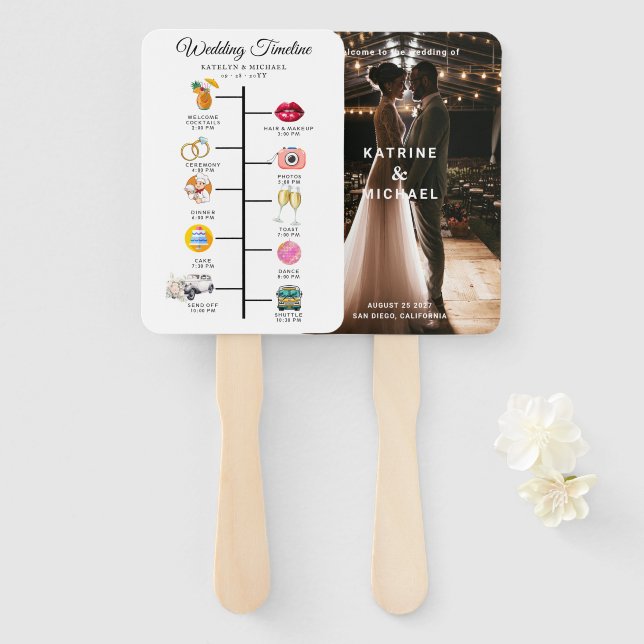 Abanico Elegant Photo Modern Wedding Program Hand Fan (Anverso y reverso)