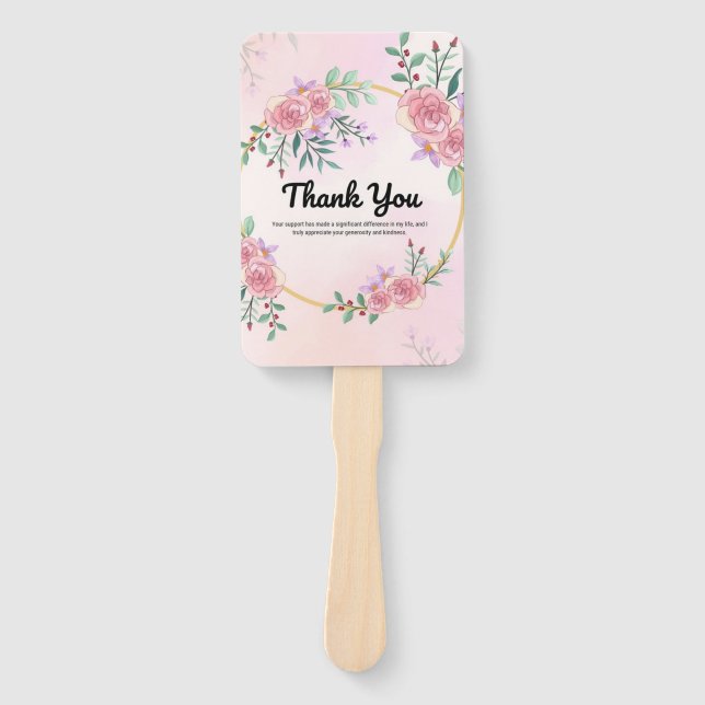 Abanico ​Elegant Pink Floral "Thank You" Wedding Paddle Fa (Anverso)