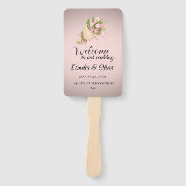 Abanico Elegant Pink Tulips Bouquet wedding program 