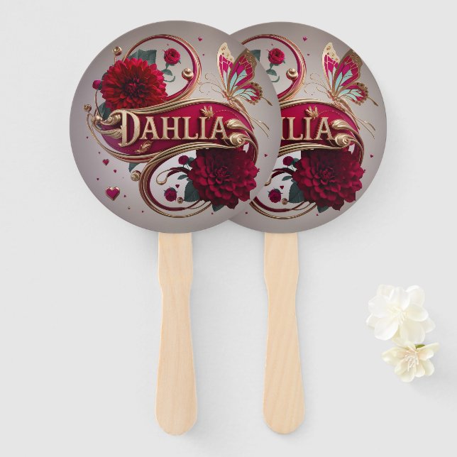 Abanico Elegant Red Dahlia Flower Art (Anverso y reverso)