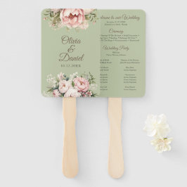 Abanico Elegant Sage Green Peony Floral Wedding Program