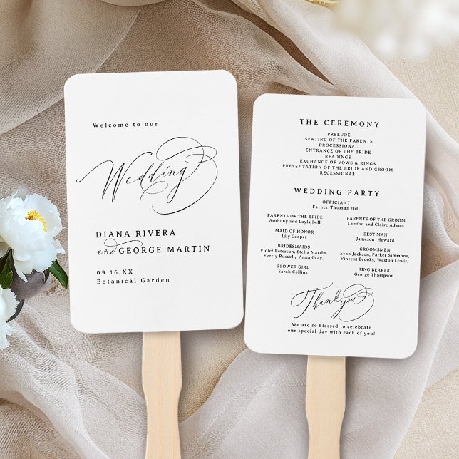 Abanico Elegant Swirl Script Simple Wedding Programs (Elegant Swirl Script Simple Wedding Programs Hand Fan)