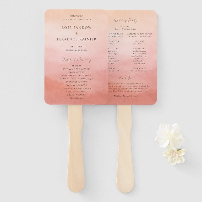 Abanico Elegant Tropical Sunset Watercolor Wedding Program (Anverso y reverso)