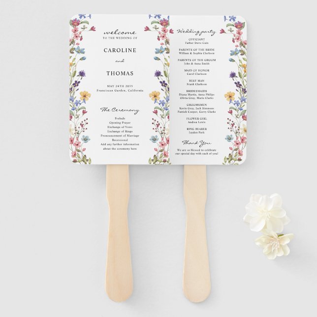 Abanico Elegant Whimsical Wildflower Bloom Wedding Program (Anverso y reverso)