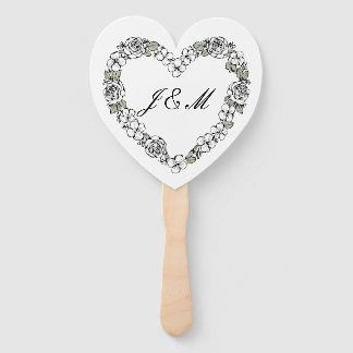 Abanico Elegant White and Black Script Wedding Fan