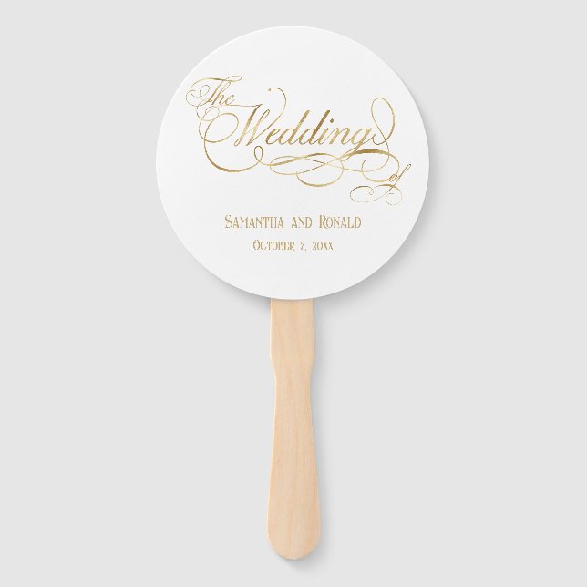 Abanico Elegant White and Faux Gold Calligraphy Wedding (Anverso)