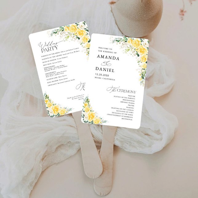Abanico Elegant Yellow Wedding Program Hand Fan (Subido por el creador)