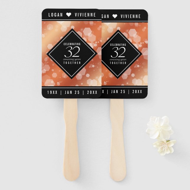 Abanico Elegante 32° Aniversario del Boda de Bronce (Anverso y reverso)