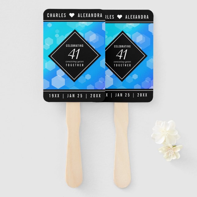 Abanico Elegante 41° Aniversario del Boda de Topaz Azul (Anverso y reverso)