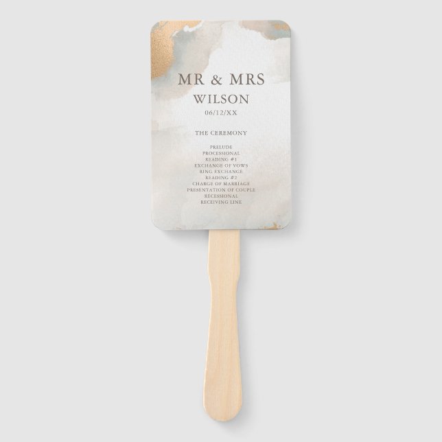 Abanico Elegante Abstract Watercolor Gold Boda (Anverso)