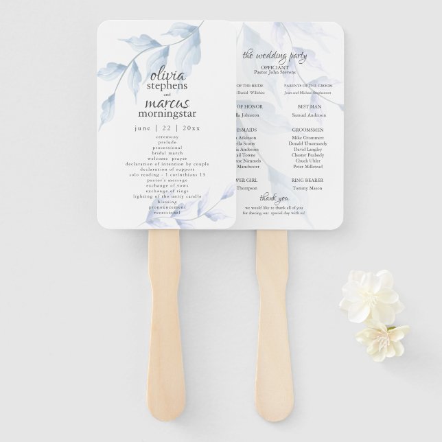 Abanico Elegante acuarela Dusty Blue Floral Program (Anverso y reverso)