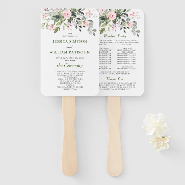 Abanico Elegante acuarela Eucalyptus Wedding Program Hand (Anverso y reverso)