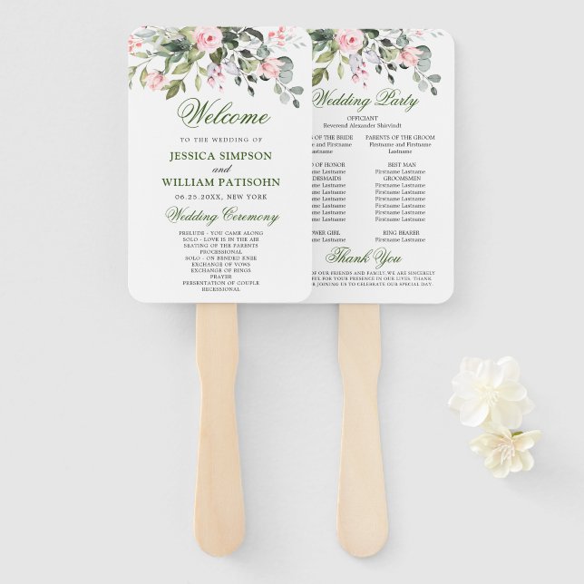 Abanico Elegante acuarela Eucalyptus Wedding Program Hand (Anverso y reverso)