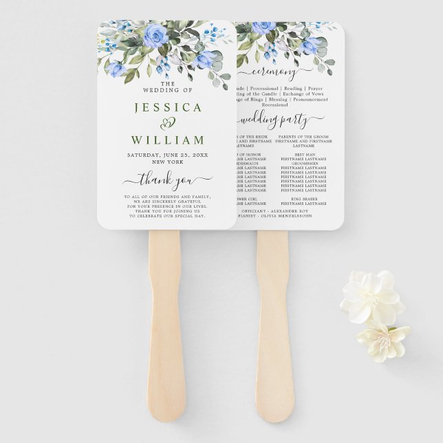 Abanico Elegante acuarela Eucalyptus Wedding Program Hand (Anverso y reverso)