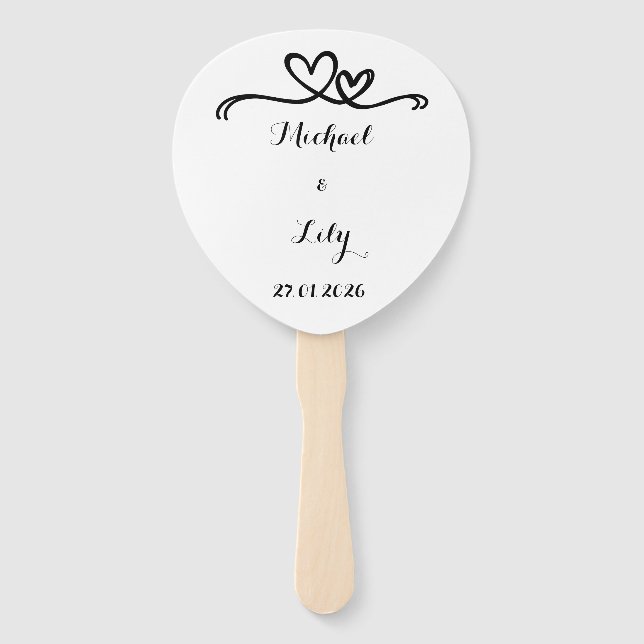Abanico Elegante boda blanca personalizada  (Anverso)