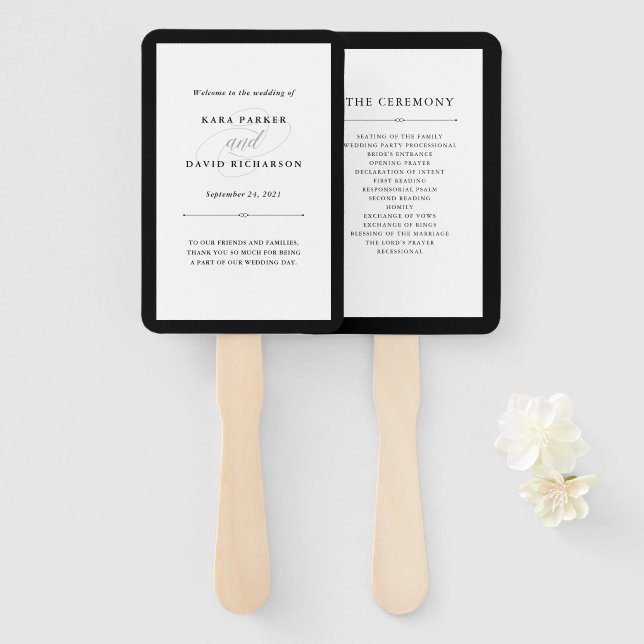 Abanico Elegante | Boda blanco y negro (Anverso y reverso)