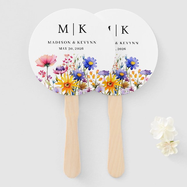 Abanico Elegante Boda Boho Wildflower (Anverso y reverso)
