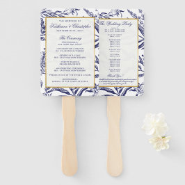 Abanico Elegante Boda Botánico de Oro Azul de la Marina Ro