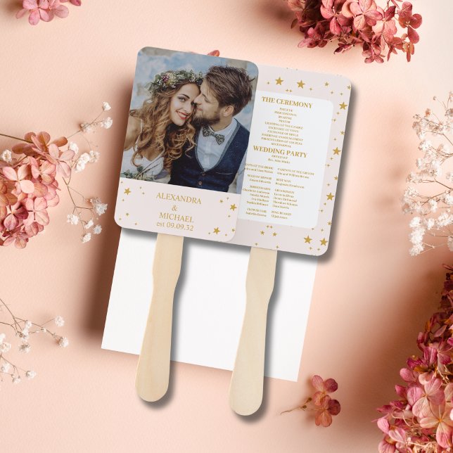 Abanico Elegante Boda Celestial Rosa y Oro de Rubor (Subido por el creador)