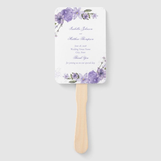 Abanico Elegante Boda de color púrpura (Anverso)