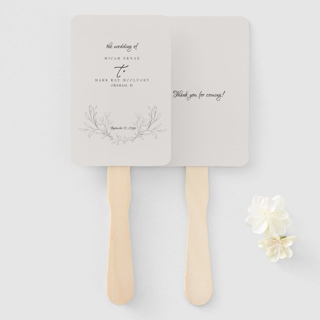 Abanico Elegante Boda de follaje neutro de mano (Anverso y reverso)