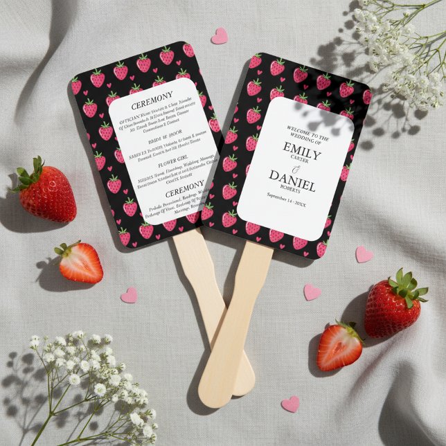 Abanico Elegante Boda de Fresa Negra y Rosa (Subido por el creador)