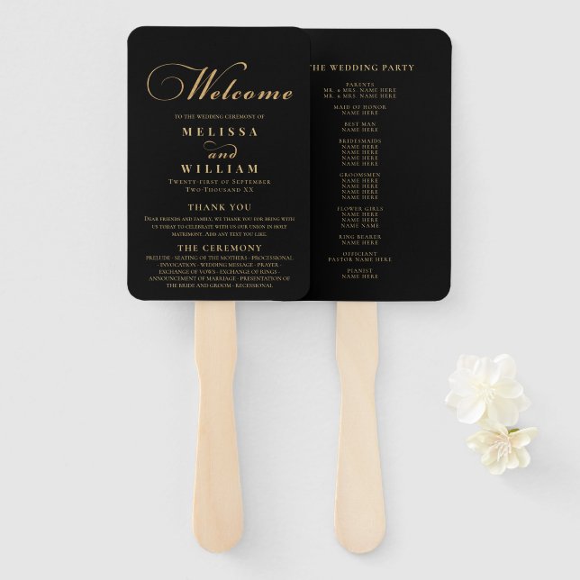 Abanico Elegante Boda de Oro Negro (Anverso y reverso)