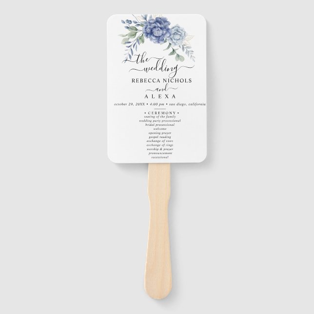 Abanico Elegante Boda Dusty Blue Greenerenery Suministros (Anverso)
