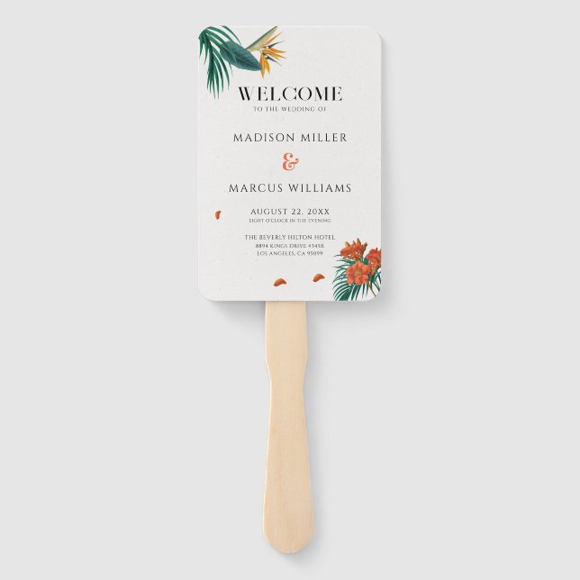 Abanico Elegante Boda Fancy Tropical Flowers (Reverso)