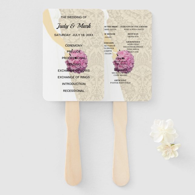 Abanico Elegante Boda Filigree Programa Gown (Anverso y reverso)