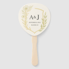 Abanico Elegante Boda floral Escudo Monograma marfil