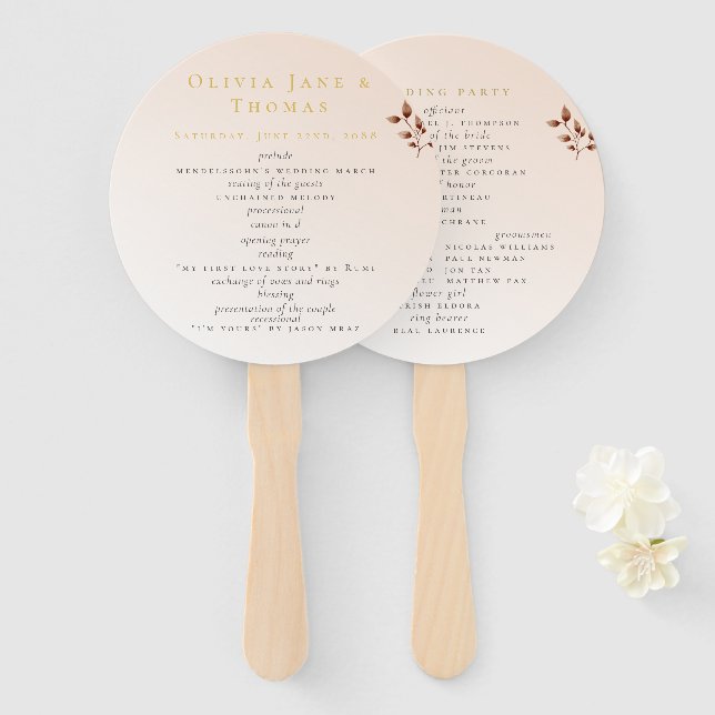 Abanico Elegante Boda floral Naranja beige de Rubor modern (Anverso y reverso)