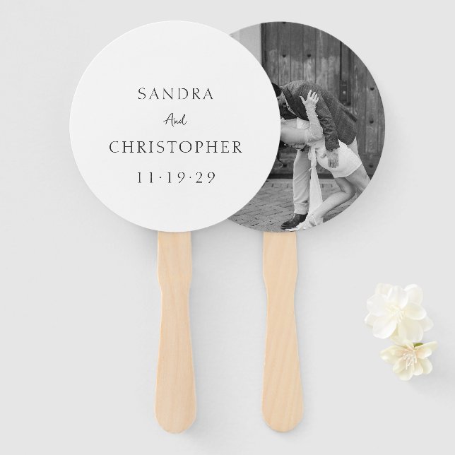 Abanico Elegante Boda Moderna Simple en Blanco y Negro (Anverso y reverso)