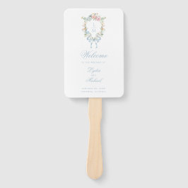 Abanico Elegante Boda Monograma Escudo Floral