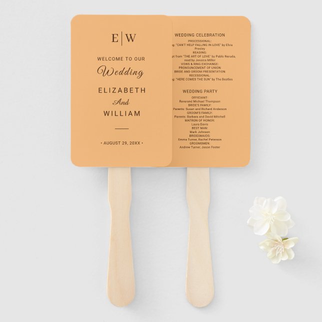 Abanico Elegante Boda simple de monograma de engrase (Anverso y reverso)