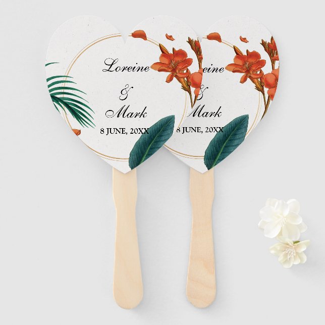 Abanico Elegante Boda tropical floral (Anverso y reverso)